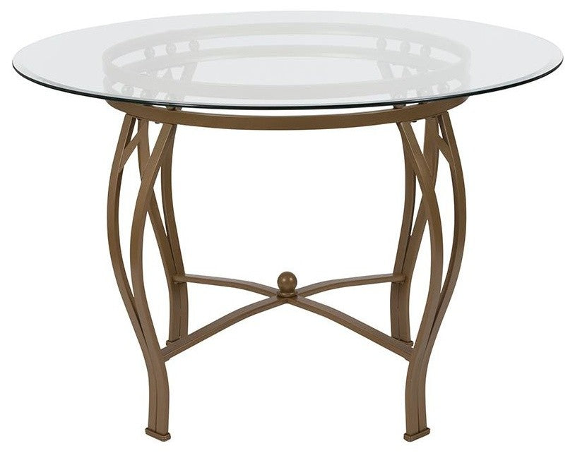 Syracuse 45'''' Round Glass Dining Table With Matte Gold Metal Frame