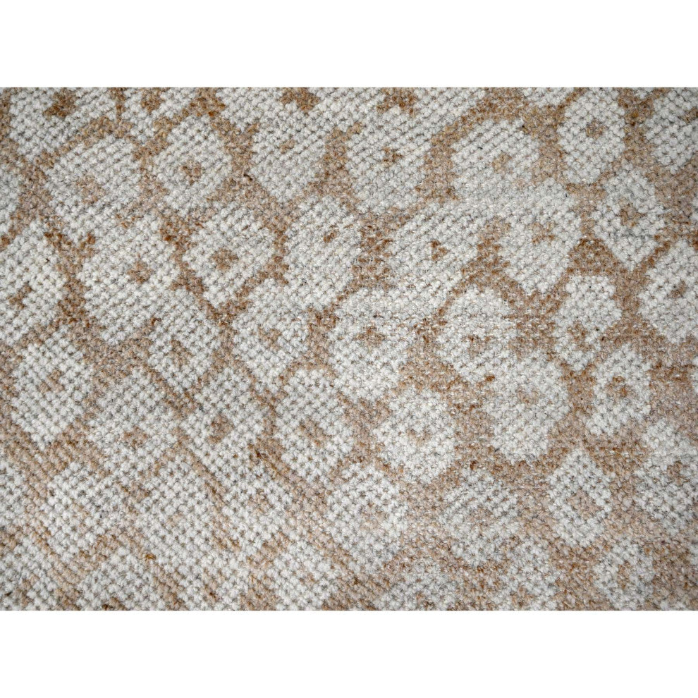 Almond Brown Cropped Thin Hand Knotted Natural Wool Oriental Rug, 9'x11'11"