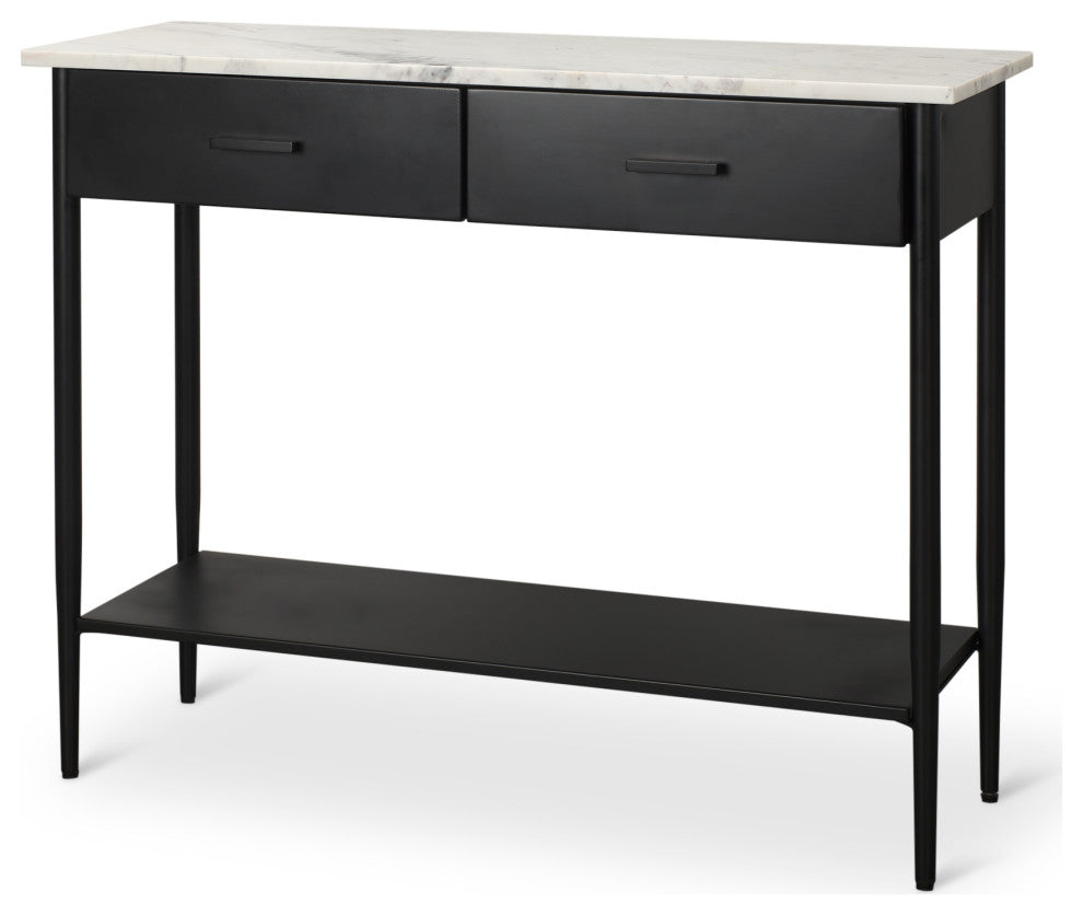 Amika White Marble Top Black Metal Base Console Table