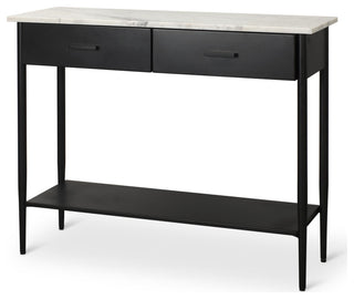 Amika White Marble Top Black Metal Base Console Table