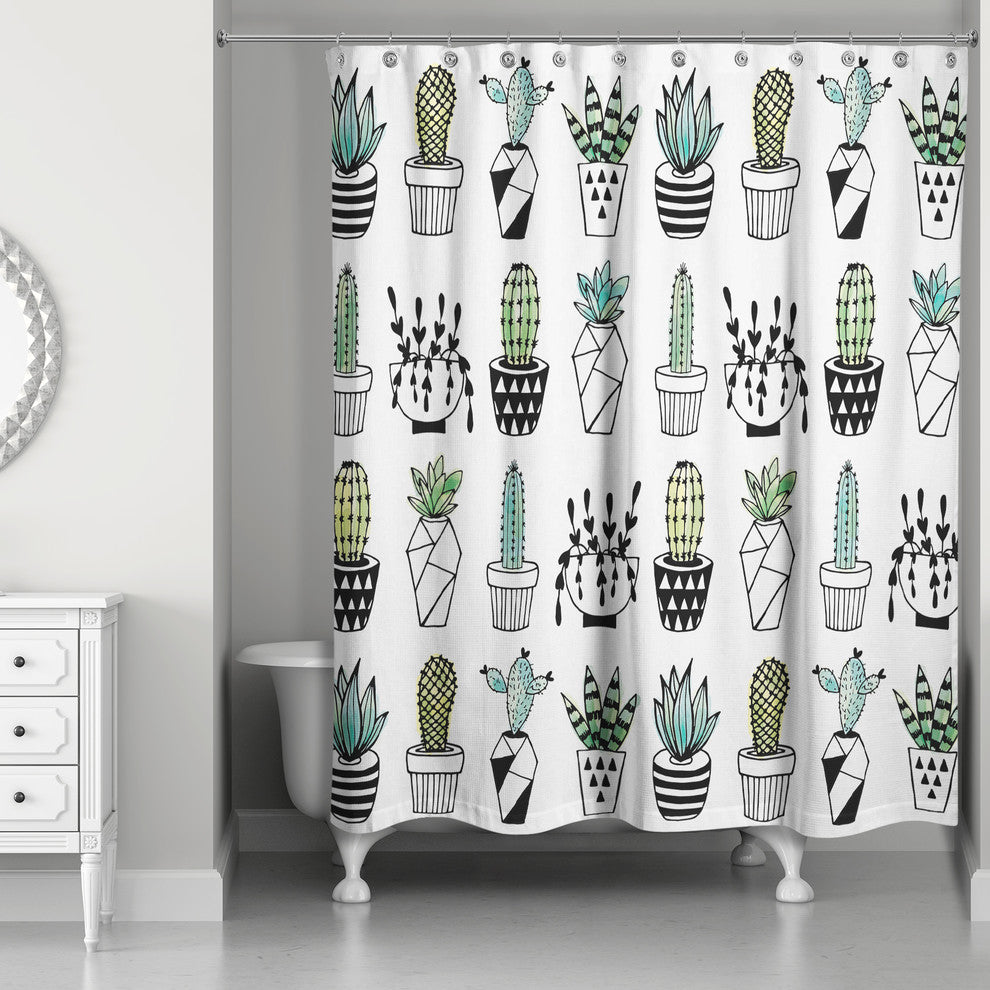 Potted Cacti Print 71x74 Shower Curtain