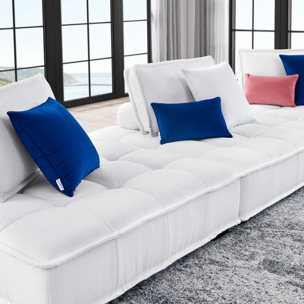 Modular Deep Tufted Sectional Sofa Set, White, Fabric, Modern, Cafe Hospitality