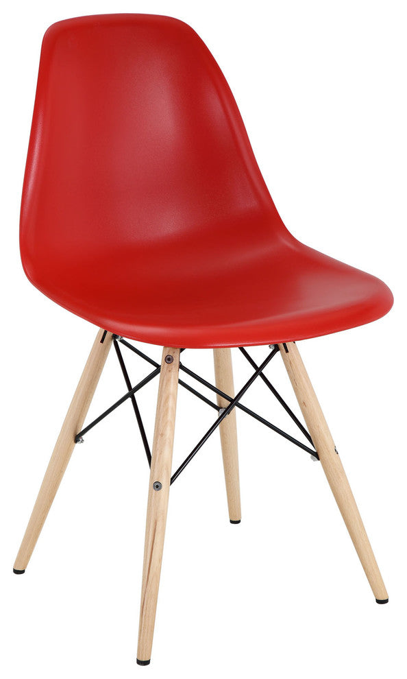 Modern Eiffel Side Chair Wood Dowel Base, Red