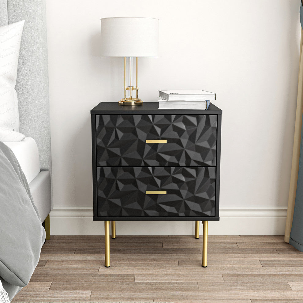 Nightstand With 2-Drawer 25.2'' Tall, Black