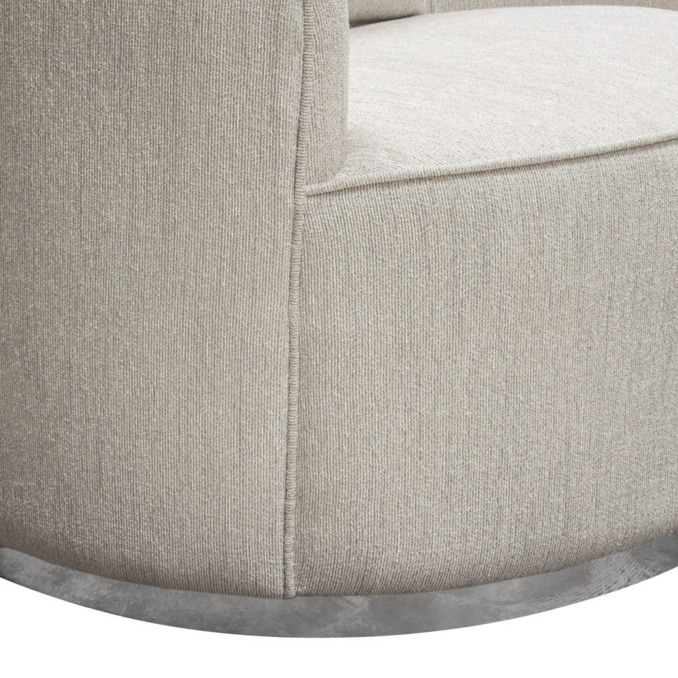 Raven Chair in Light Cream Fabric  Brushed Silver Accent Trim