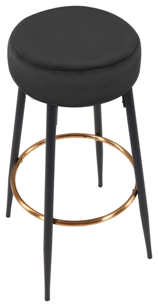 Minimalist Round Bar Stools, Black Velvet - 1 Piece, 30 Inch