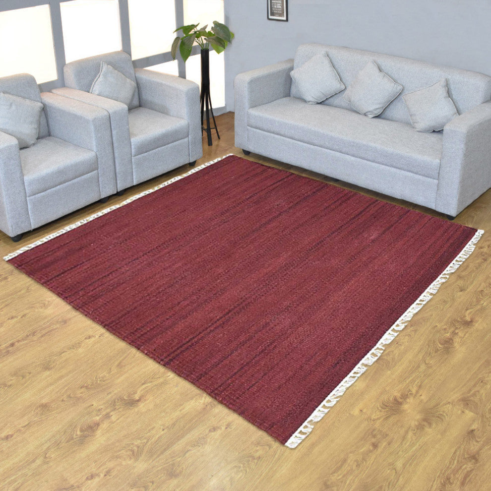 HAND WOVEN FLAT WEAVE KILIM WOOL ECO-FRIENDLY AREA RUGS-Solid,Dark Red