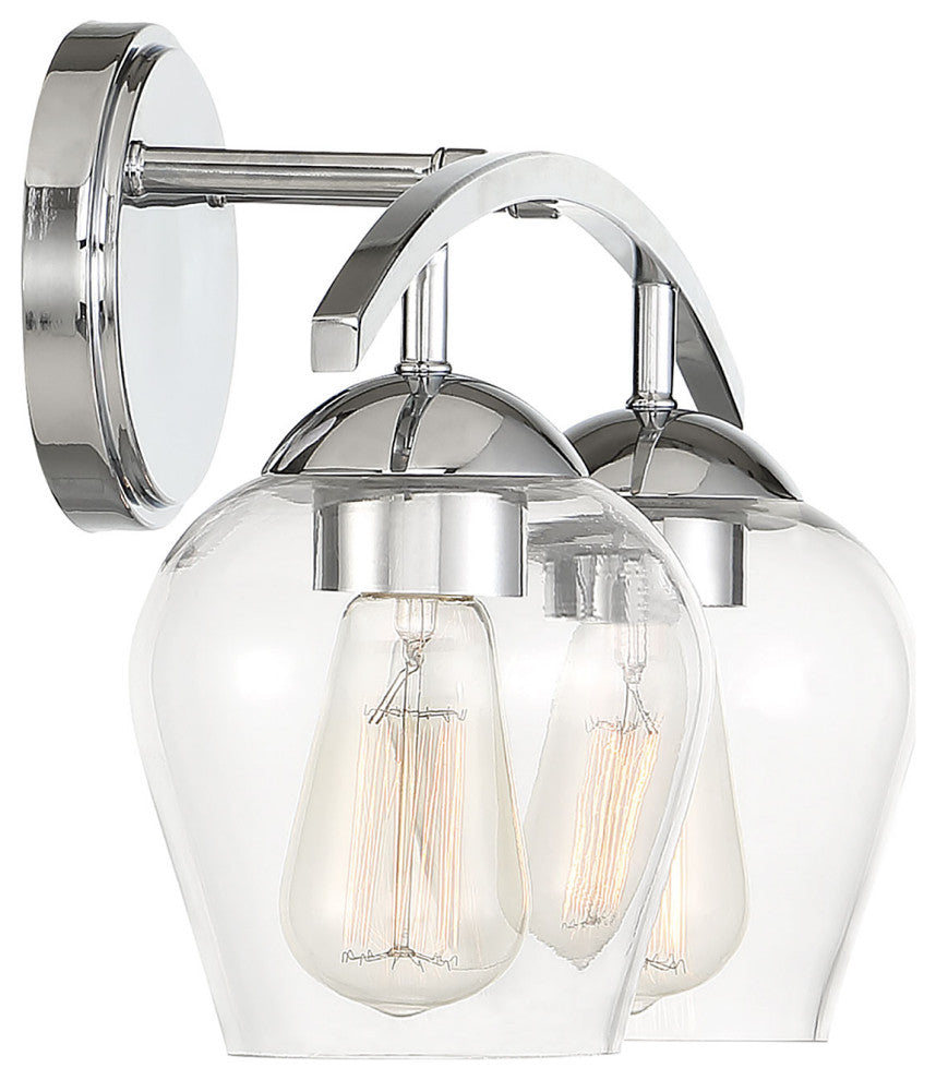 2-Light Bathroom Vanity Light, Matte Black, Chrome