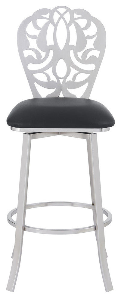 Cherie Contemporary 30" Bar Height Barstool in Brushed Stainless Steel Finish
