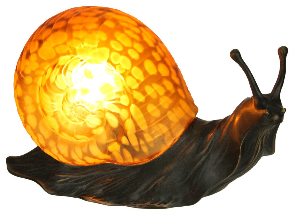 Amber Glass Art Shell Metal Snail Figurine Accent Lamp