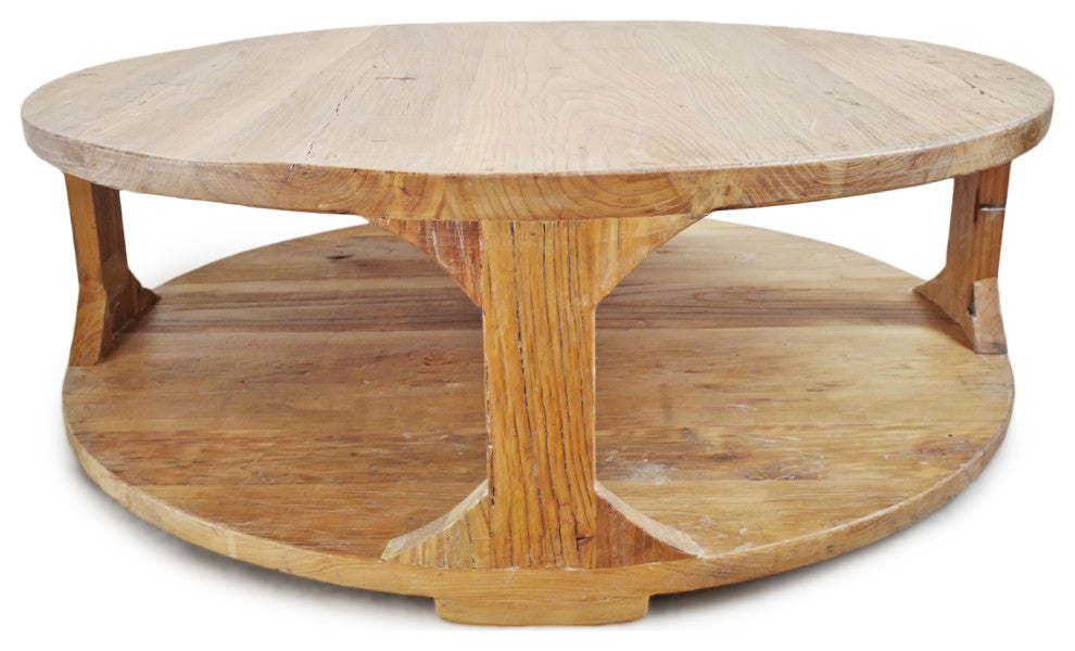 Salvaged Natural Elm Round Coffee Table