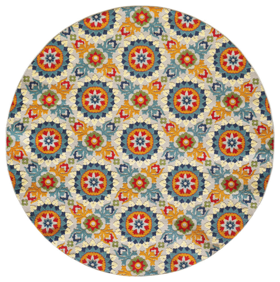 KAS Calla 6931 Ivory/Multi Manor Area Rug, 7'10' Round