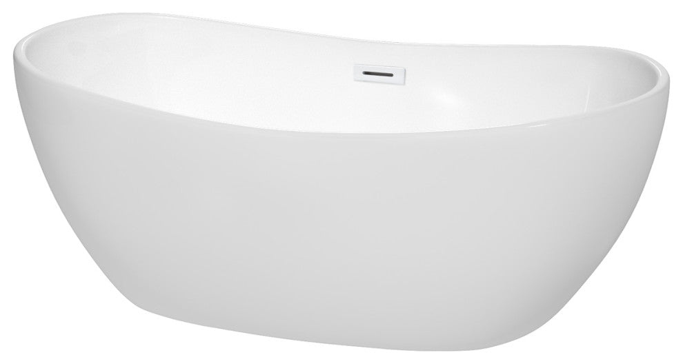 Rebecca 60 to 70" Freestanding Bathtub with options, Shiny White Trim, 60 Inch, No Faucet