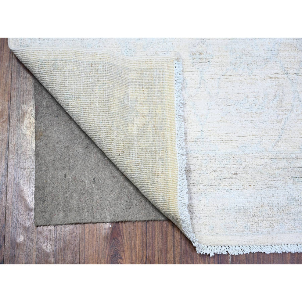 Daisy White Washed Out Peshawar Wool Hand Knotted Runner Rug  2'8"x10'8"