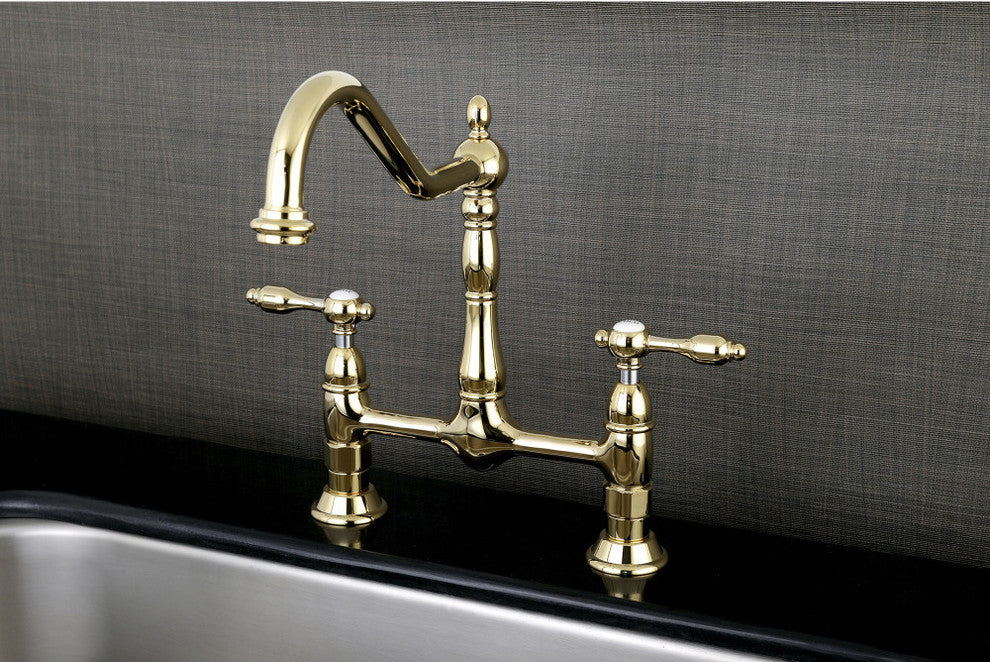 Kingston Brass Bridge Kitchen Faucet, Polished Brass