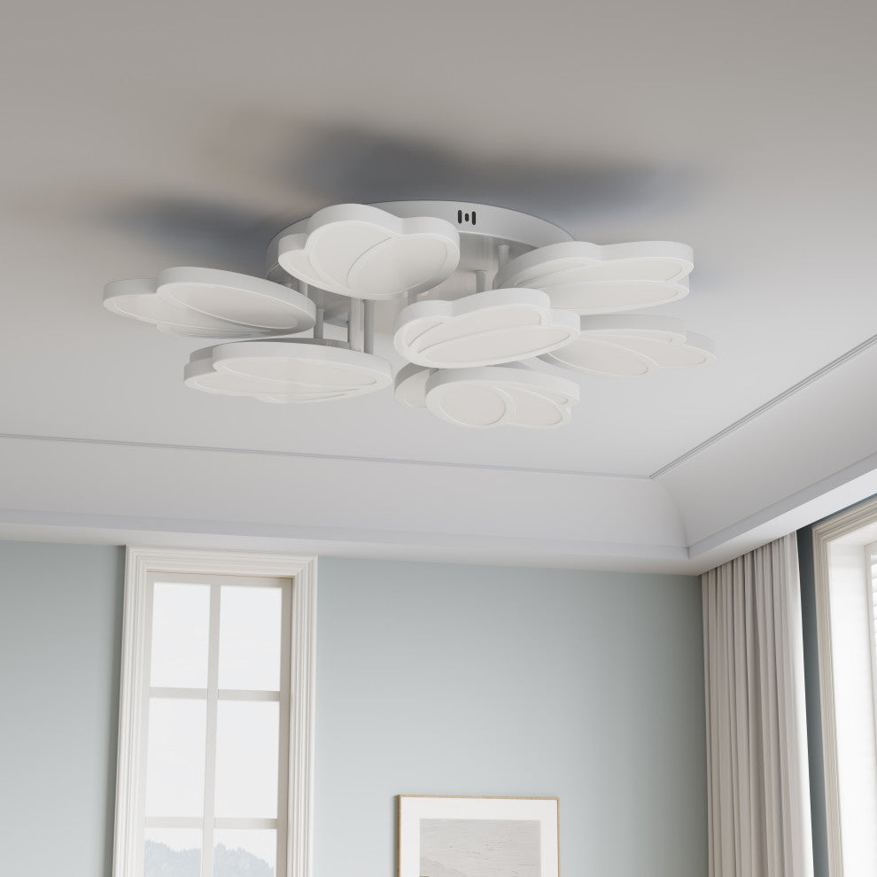 Modern Flower Petals Design LED Dimmable Semi Flush Mount Ceiling Light