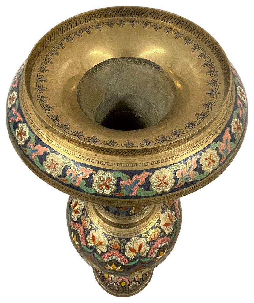 Consigned Early 20th Century Asian Bronze Polychrome Enameled Floor Vase