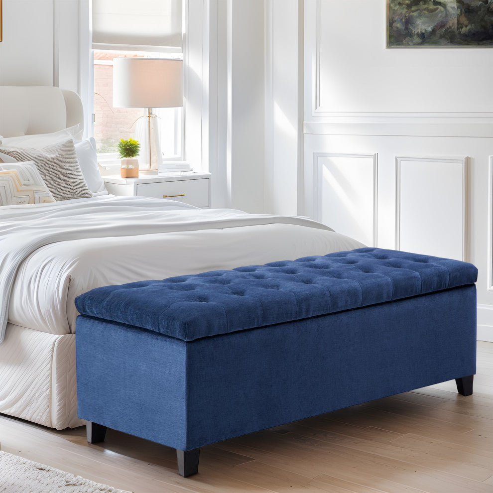 Madison Park Shandra Upholstered Soft Close Storage Bench, Navy Blue
