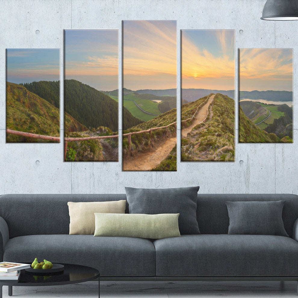 "Hiking Trail And Beautiful Lakes" Landscape Wall Art, 5 Panels, 60"x32"