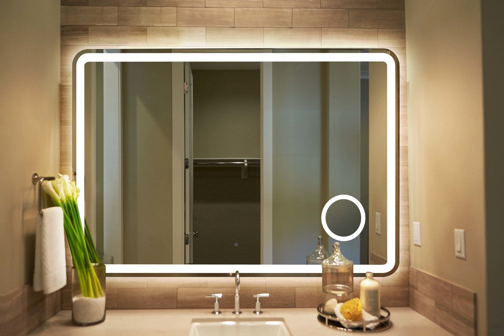 Electric LED Mirror, Rounded Edges, Magnifying Cosmetic Light, 48"x32"