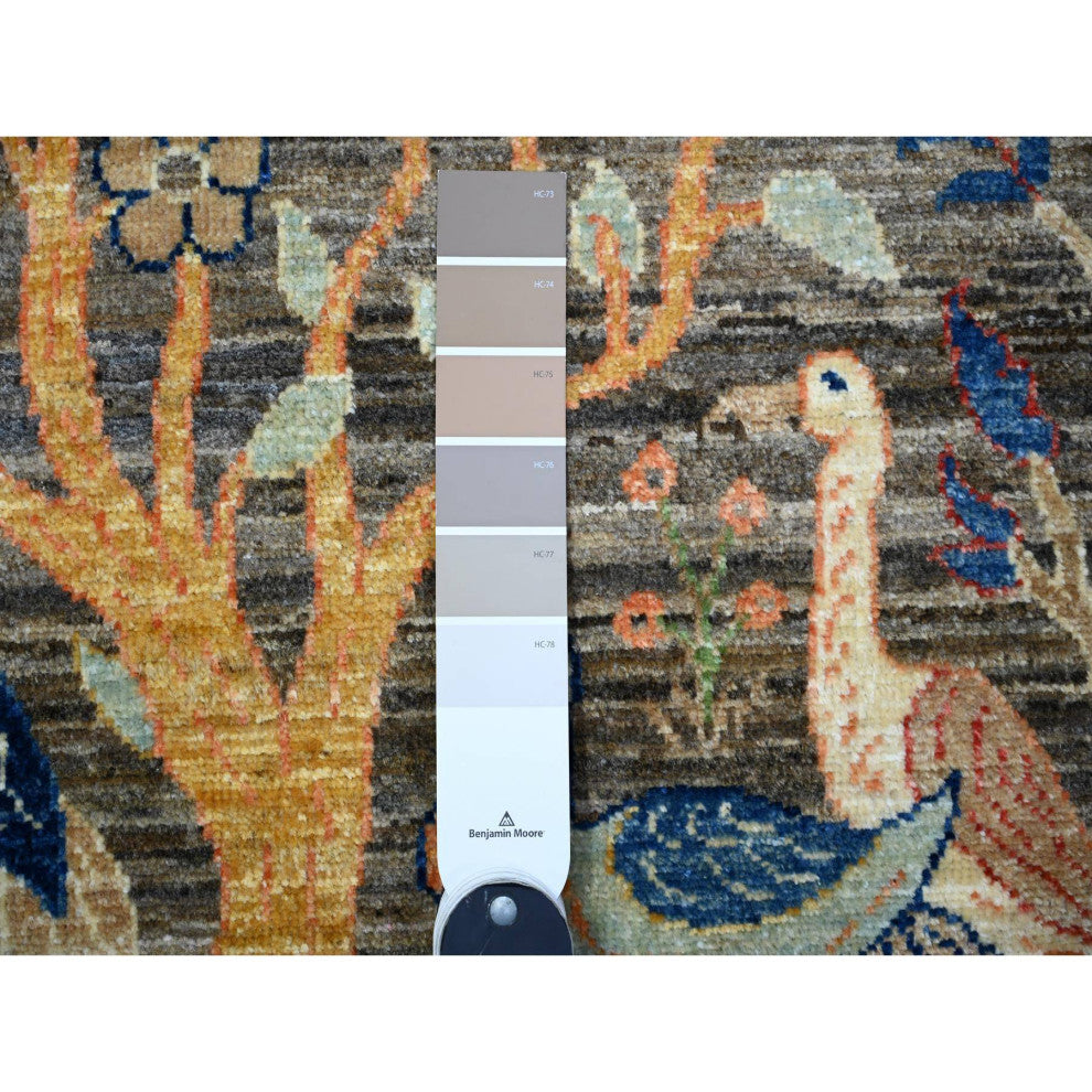 Mink Gray Pure Wool Afghan Peshawar Hand Knotted Oriental Rug, 3'2"x5'