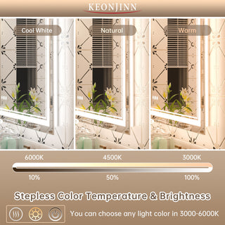 Bathroom Wall Mirror, Frontlit/Backlit, Dimmable, 48"x36"