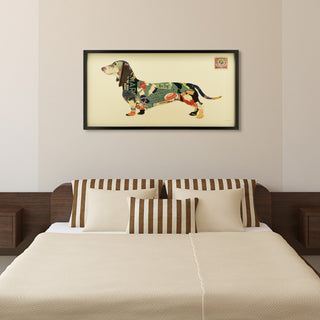 "Dachshund" Hand Made Dimensional Framed Collage Under Glass Wall Art