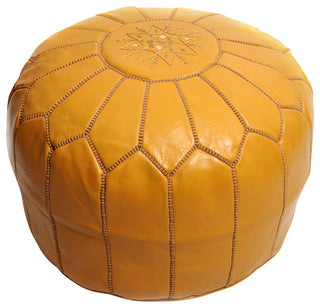 Moroccan Leather Pouf, Mustard