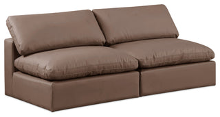 Comfy Upholstered Modular Sofa, Brown, 2-Piece: 2 Armless Chair, Vegan Leather
