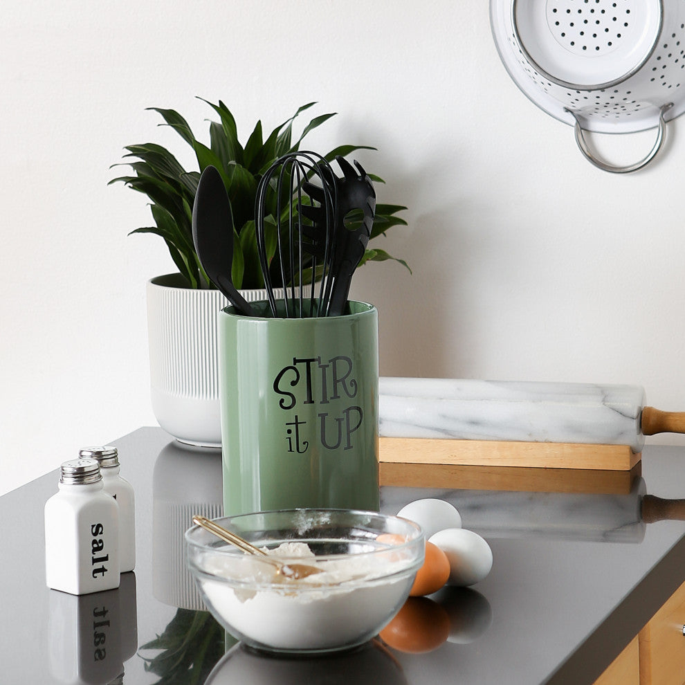 DII Artichoke Green Stir It Up Ceramic Utensil Holder