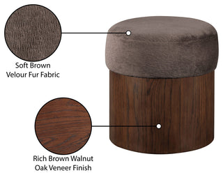 Nimes Upholstered Ottoman, Brown, Velour Fur, Walnut Finish