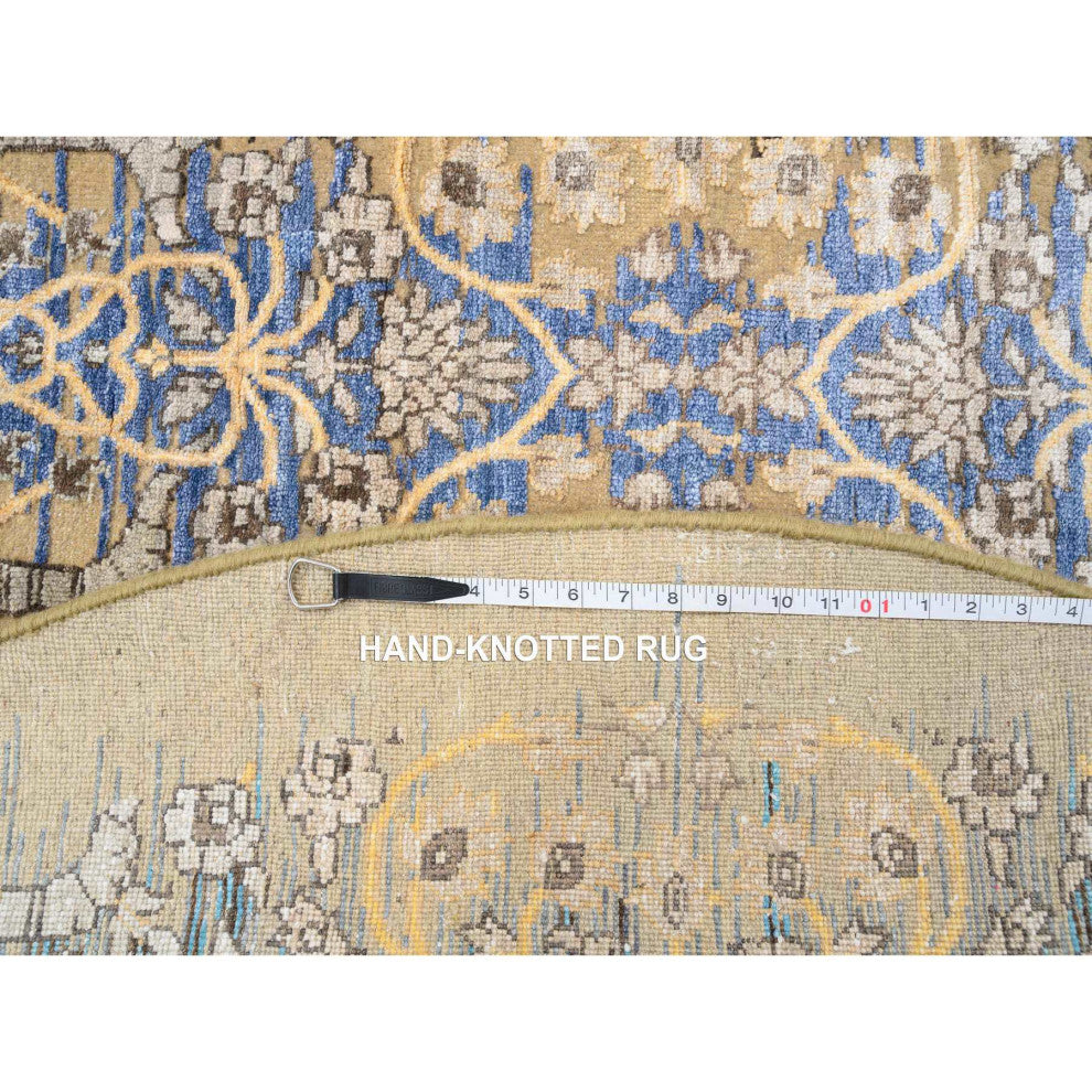Tan/Brown Transitional Sarouk Silk With Wool Hand Knotted Round Rug, 6'0"x6'0"