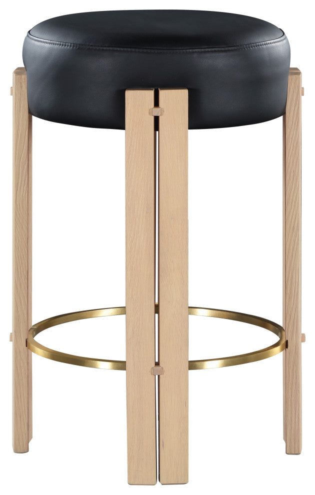 Harrison Upholstered Counter Stool, Black, Natural Finish