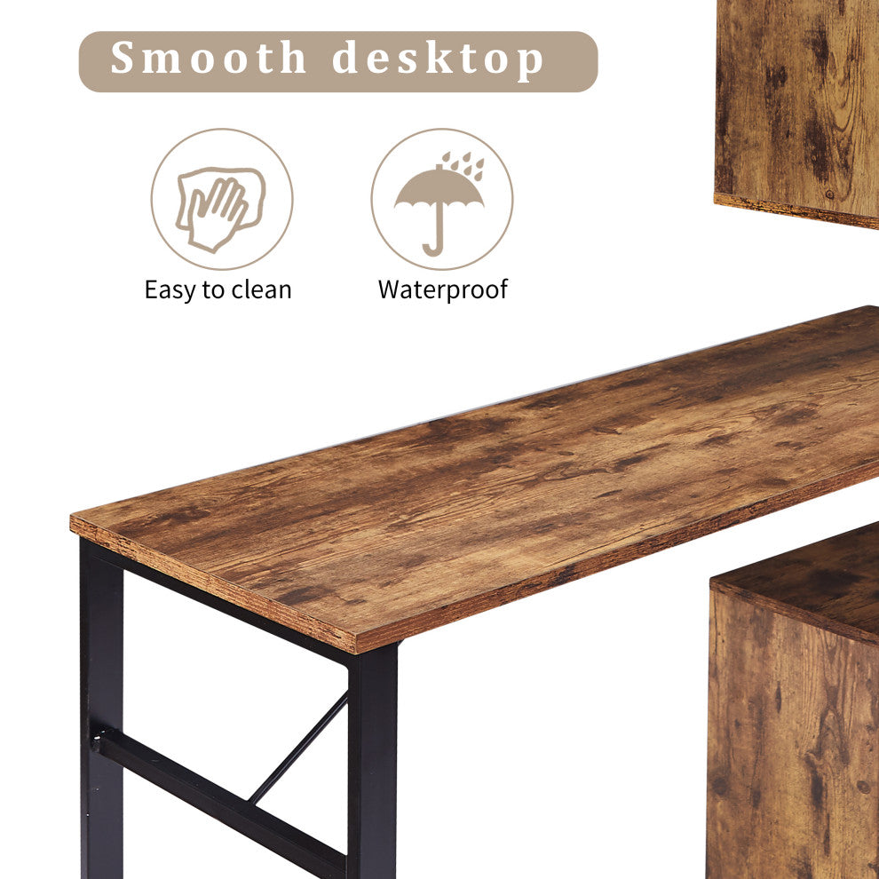 TATEUS Home Office Computer Desk L-Shaped Corner Table, Brown