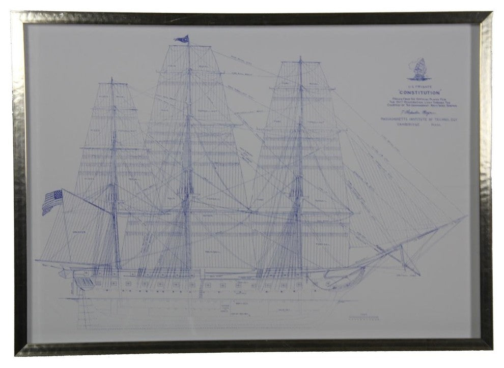 Constitution Ship Blueprint, Silver Shadowbox