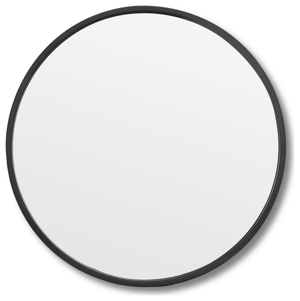 Vera 28 in. x 28 in. Modern Round Framed Matte Black Wall Mount Mirror