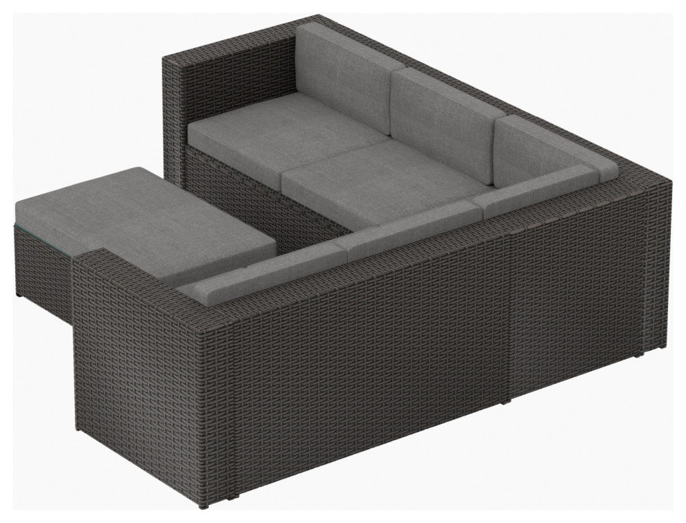 WestinTrends 6PC Outdoor Patio Wicker Sofa Sectional w/ Ottoman, Coffee Table, Coffee/Gray
