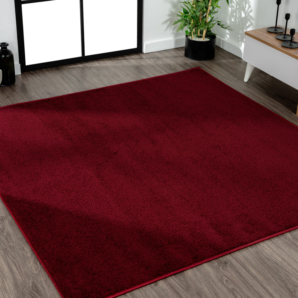 Haze Solid Low-Pile Runner Rug, Dark Red, 5' Square