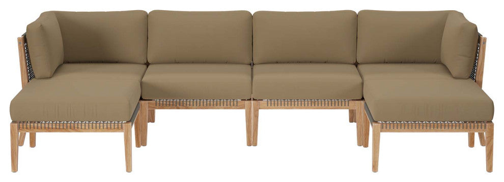 Clearwater Outdoor Patio Teak Wood 6-Piece Sectional Sofa, Gray Light Brown