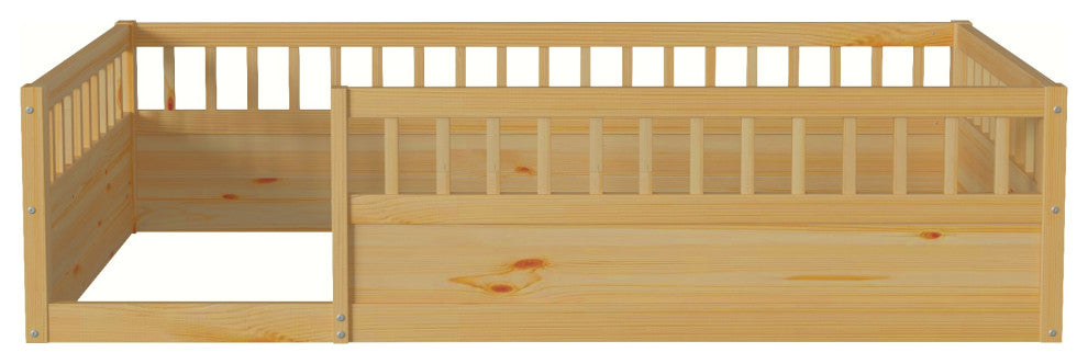 Gewnee Twin Floor Bed Frame with Fence