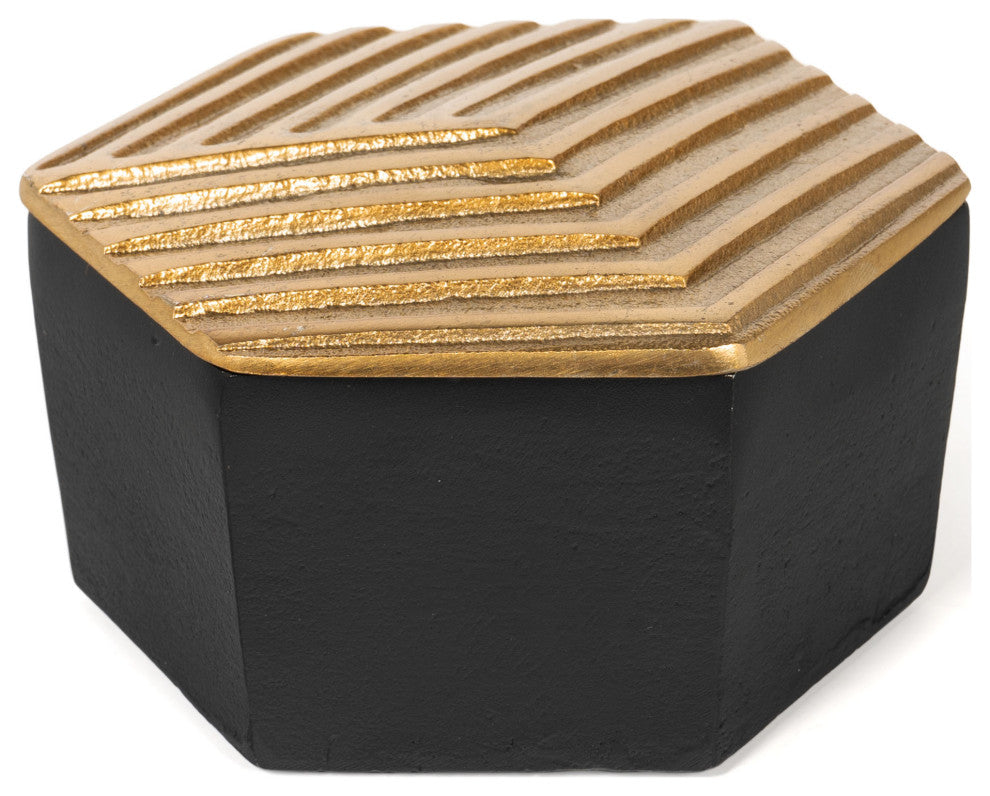 Mahira Decorative Gold and Black Metal Box, Large