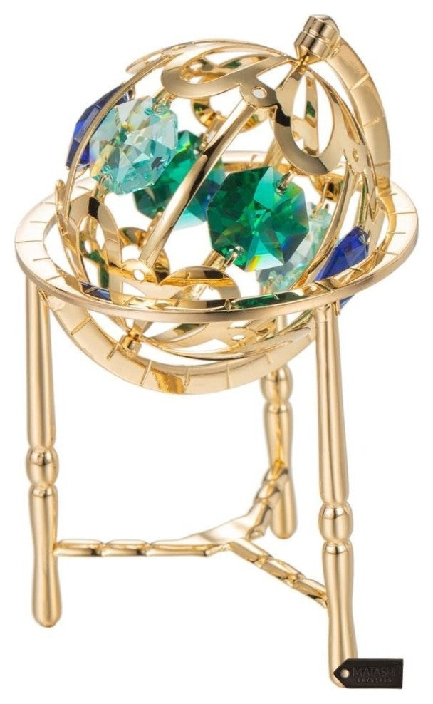 24K Gold Plated Crystal Studded Spinning Globe Ornament