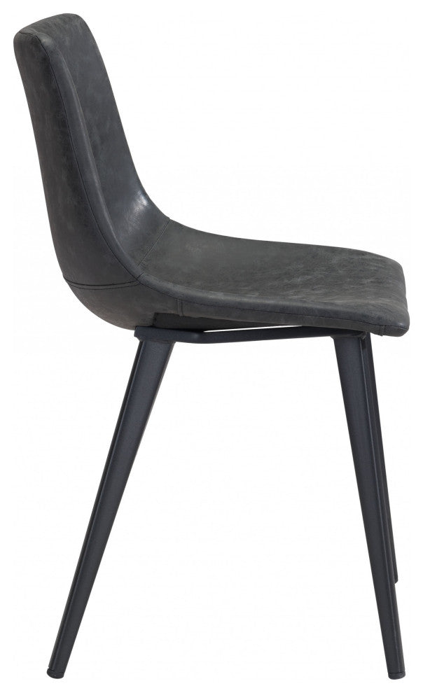 Set of Two Black Vintage Look Faux Leather Slight Scoop Dining Chairs