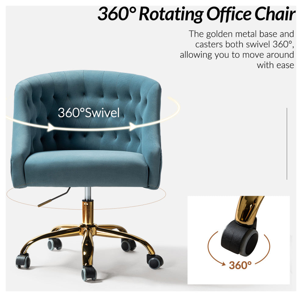 Home Office Swivel Chair with Button-Tufted Back, Blue