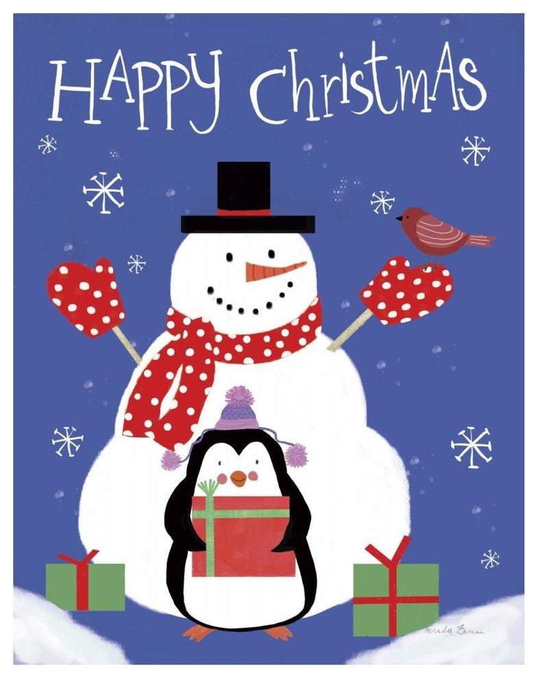 "Snowman and Penguin Friends II" Digital Paper Print by Farida Zaman, 30"x37"