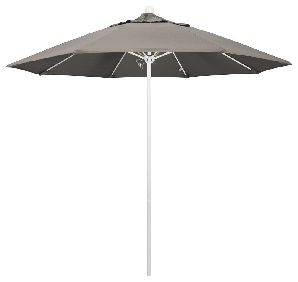 9' Matted White Push Lift Fiberglass Rib Aluminum Umbrella, Pacifica, Taupe
