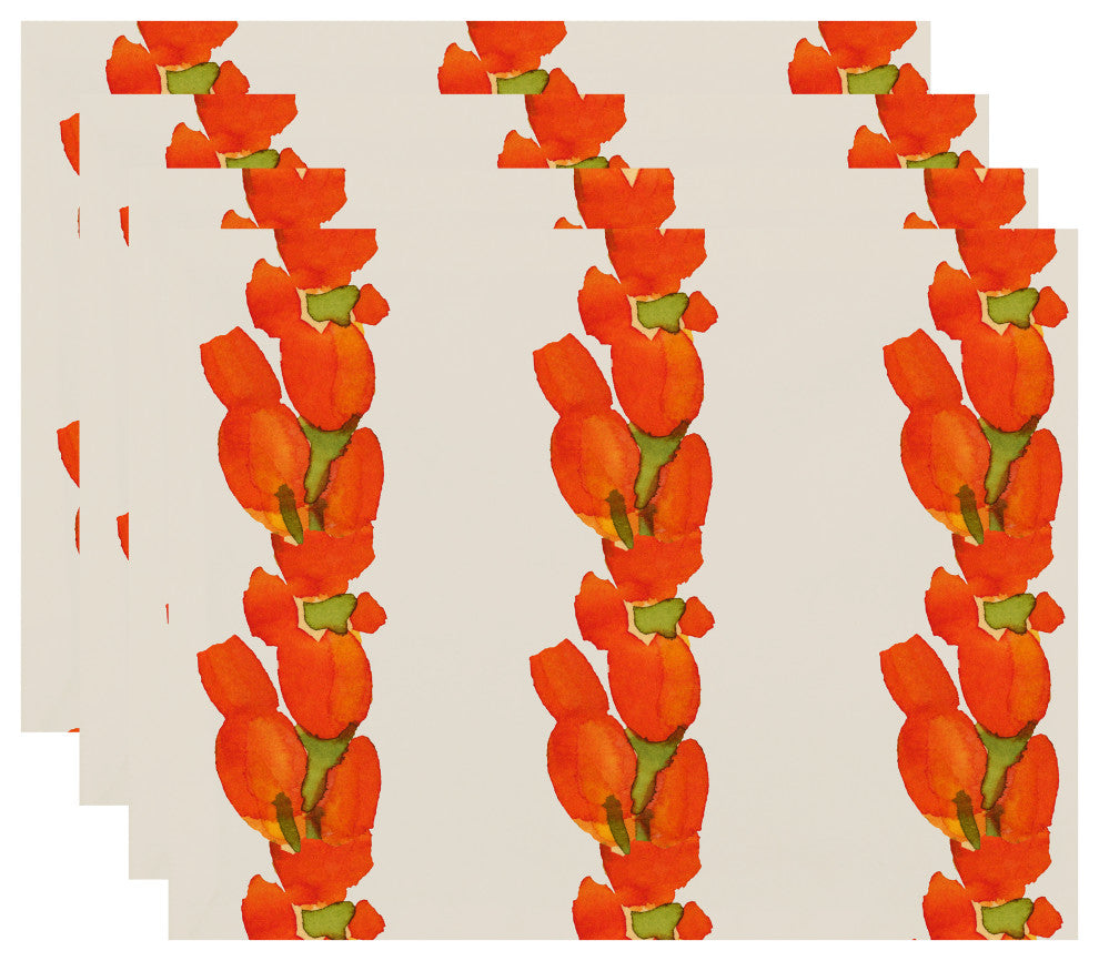 Sunset Tulip Stripe Floral Print Placemats, Set of 4, Orange, 18"x14"