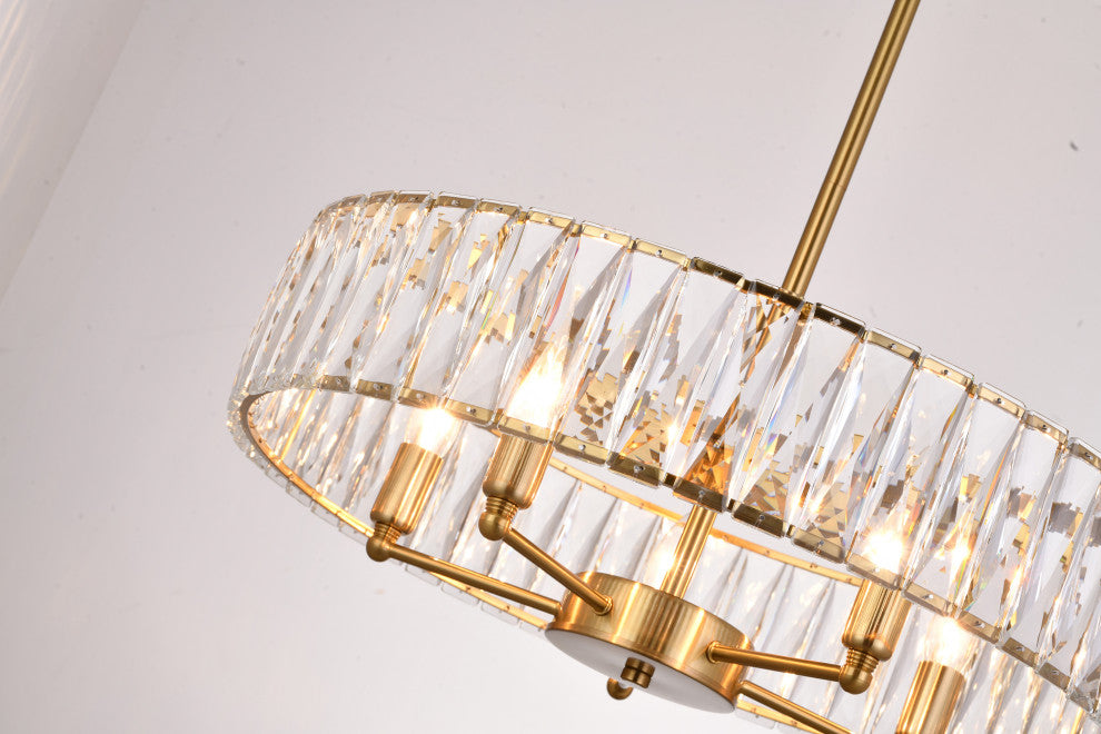 22" 12-Light Gold Metal Chandelier With Clear Crystals, Gold, 22"