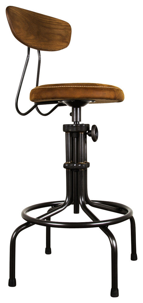 Buck Adjustable Stool, Umber Leather