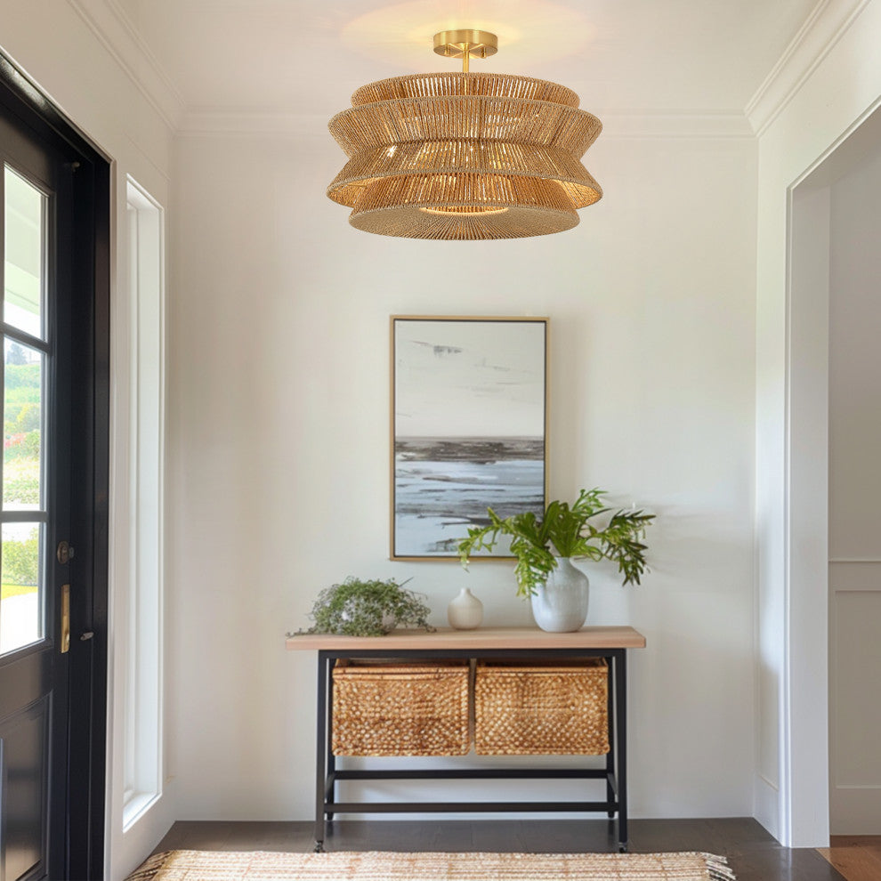 Semi-Flush Mount Ceiling Light, Brown, 20'''' Wide